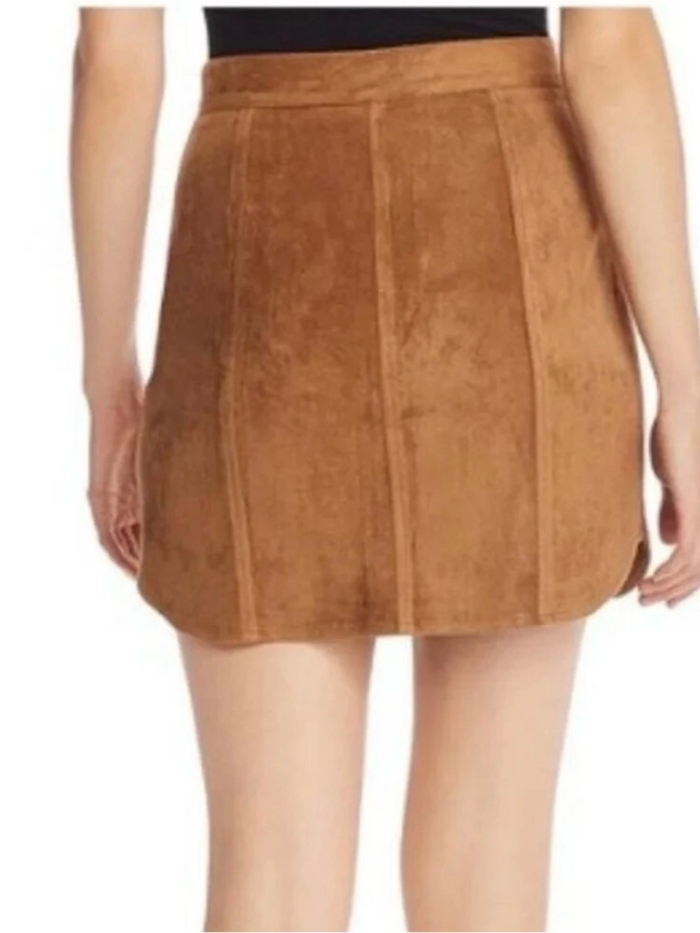 Faux Suede Panel Mini Skirt in Camel Brown